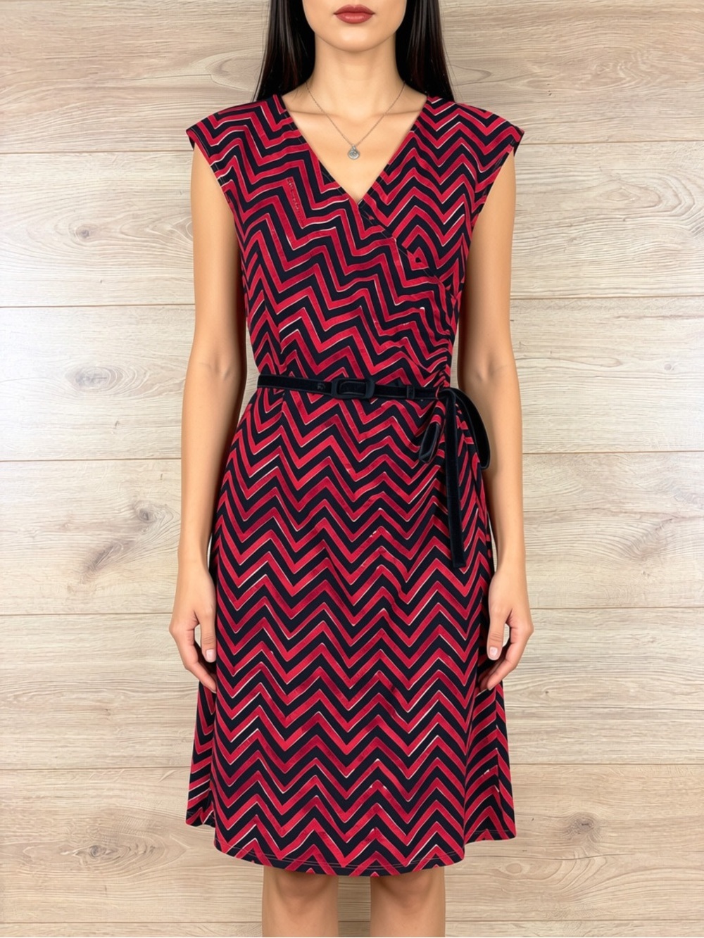 Ralph Lauren Red Chevron Faux Wrap Jersey Dress NWT Petite Medium